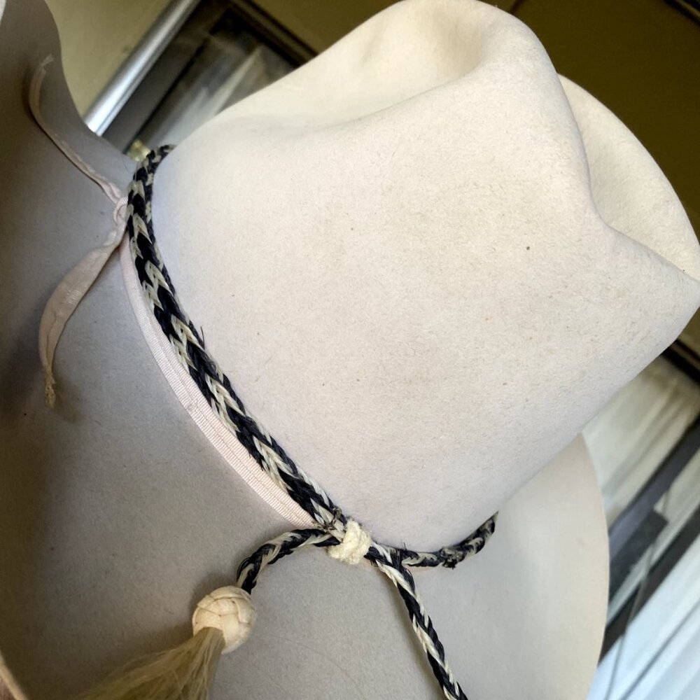 Vintage Western Cowboy Hat Felt Wide Brim Braided Band with Tassels